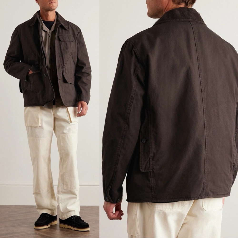 Miles Leon Barn Corduroy-Trimmed Cotton-Canvas Jacket Brown